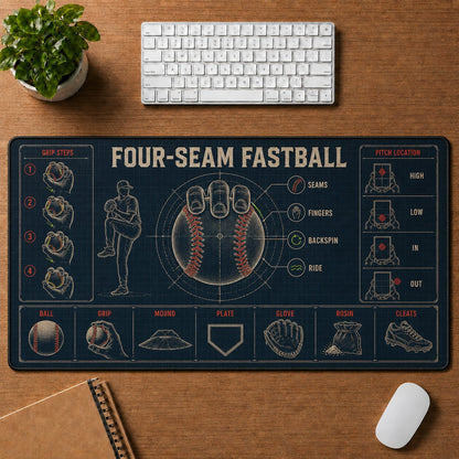 Four-Seam Fastball Baseball Blueprint Desk Mat | 5To9Vibe