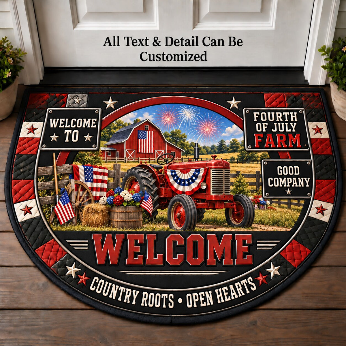 Fourth of July Farm Personalized Half Round Mat | 5To9Vibe