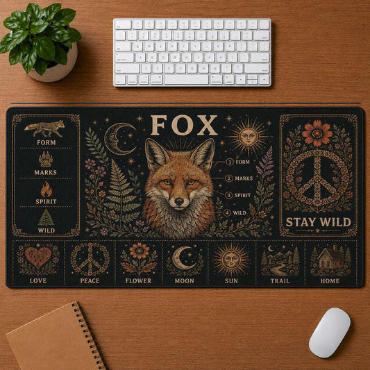 Fox Hippie Desk Mat Mouse Pad | 5To9Vibe - Fox style