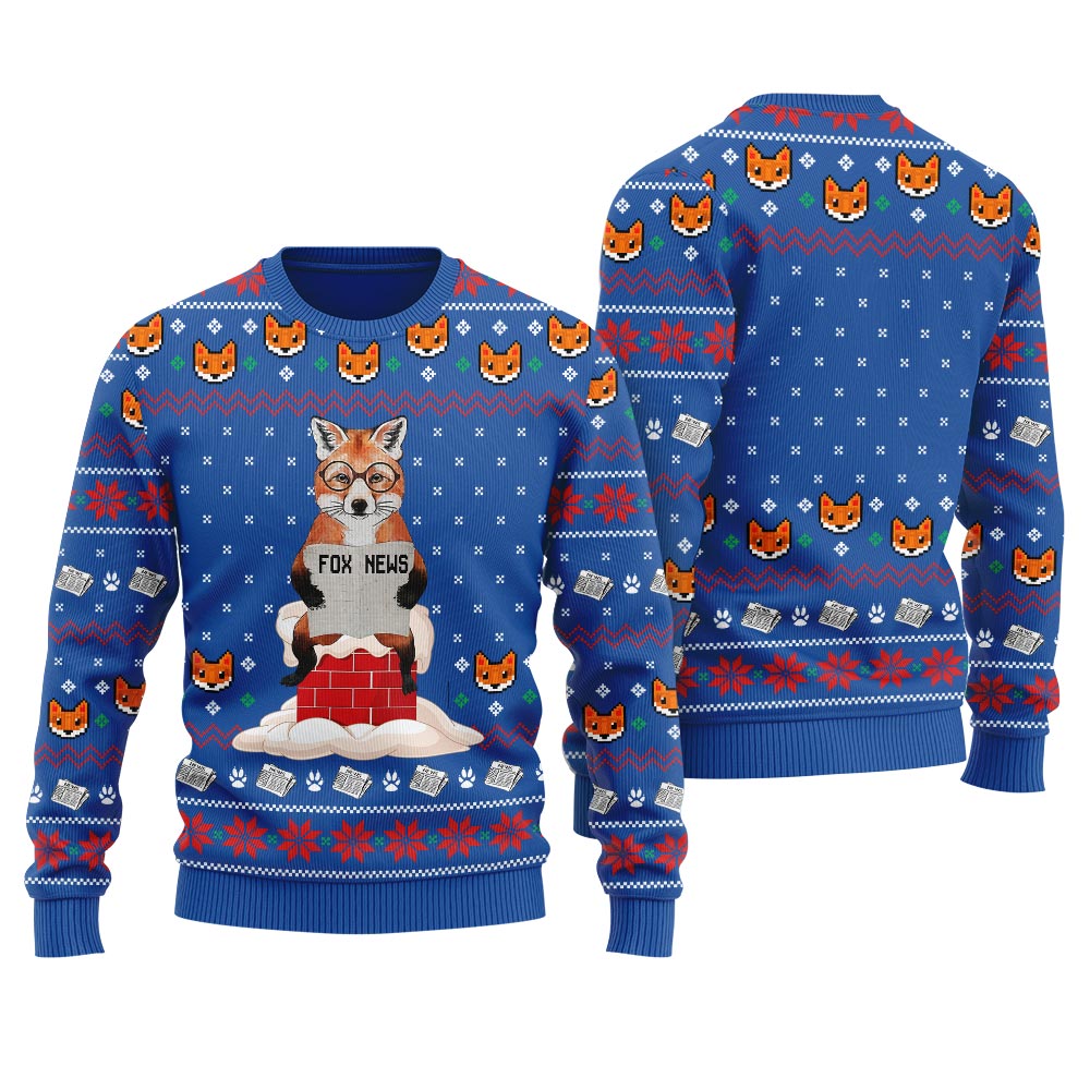 Fox Reading News Ugly Christmas Sweater For Adult