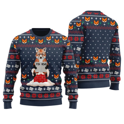 Fox Reading News Ugly Christmas Fox Sweater