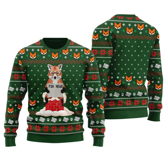 Fox Reading News Ugly Christmas Sweater For Adult