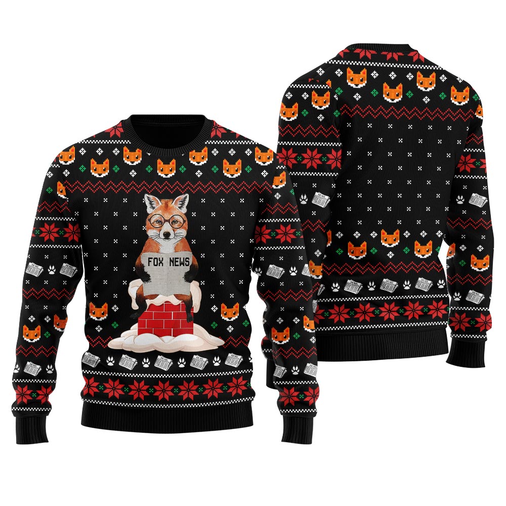Fox Reading News Ugly Christmas Fox Sweater