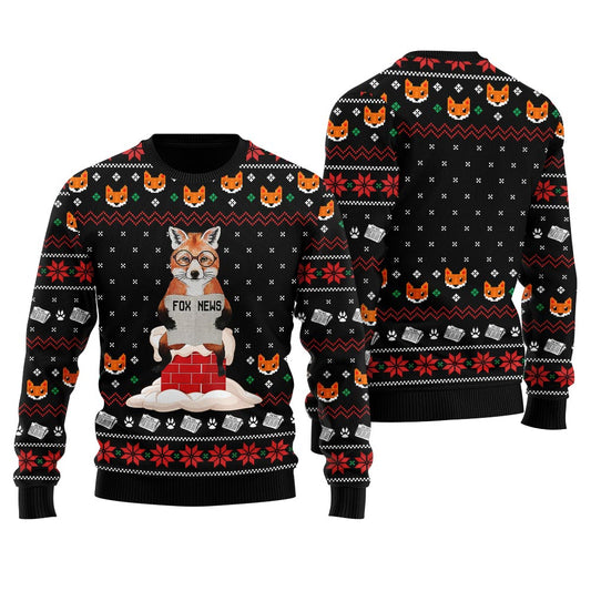 Fox Reading News Ugly Christmas Fox Sweater