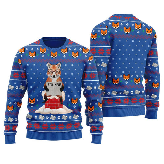 Fox Reading News Ugly Christmas Fox Sweater