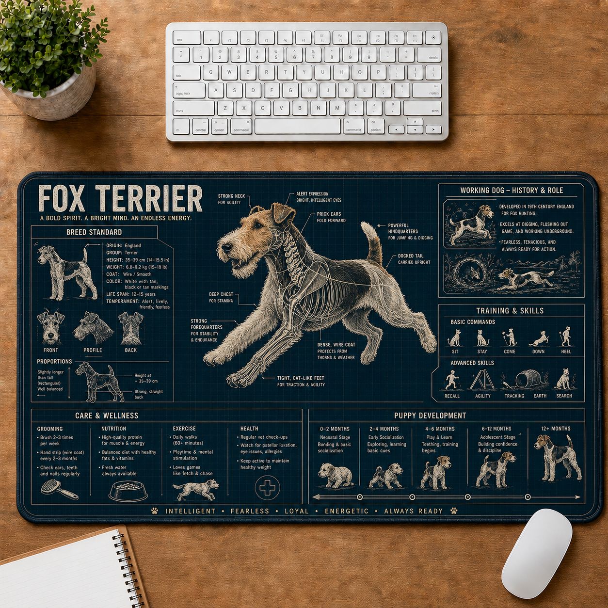 Fox Terrier Dog Breed Visual Guide Desk Mat | 5To9Vibe
