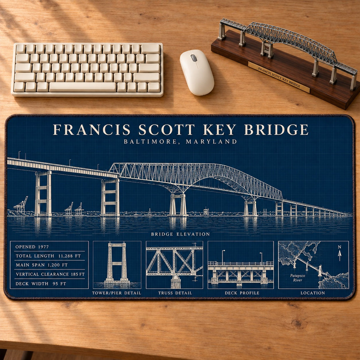 Iconic American Bridges Blueprint Desk Mat Mouse Pad Trending - 5to9vibe