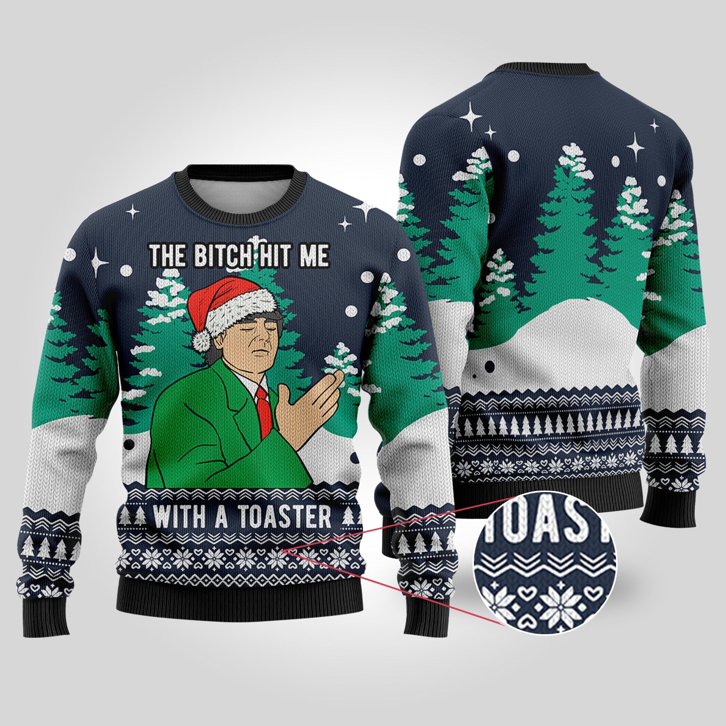 Frank Cross Scrooged Ugly Christmas Sweater Navy