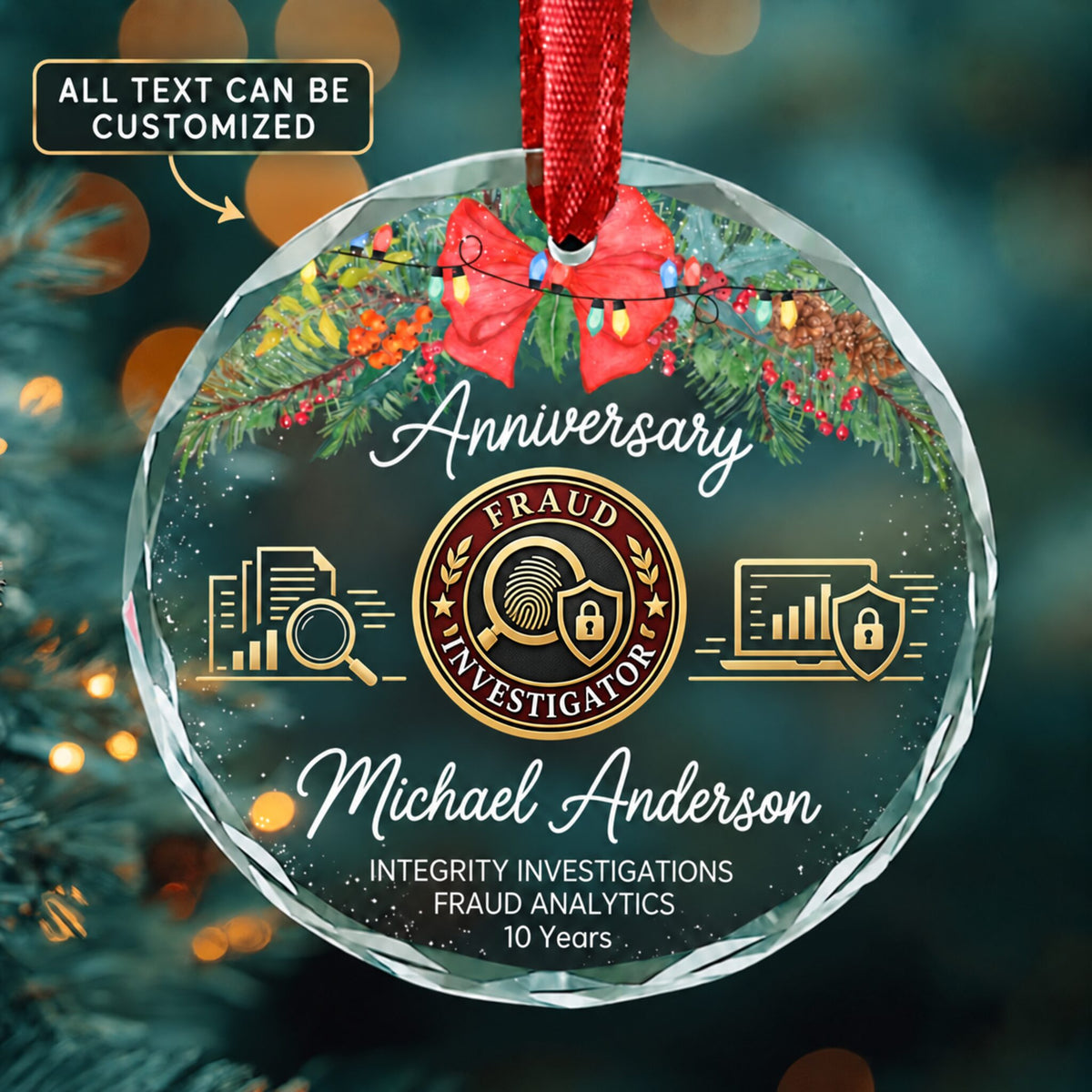 Fraud Examiners Investigators and Analysts Personalized Glass Ornament | 5To9Vibe