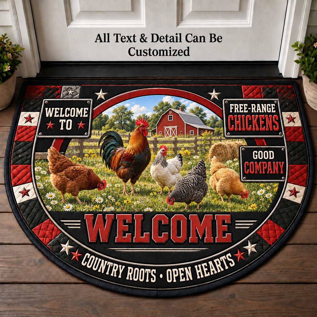 Free Range Chickens Personalized Half Round Mat | 5To9Vibe