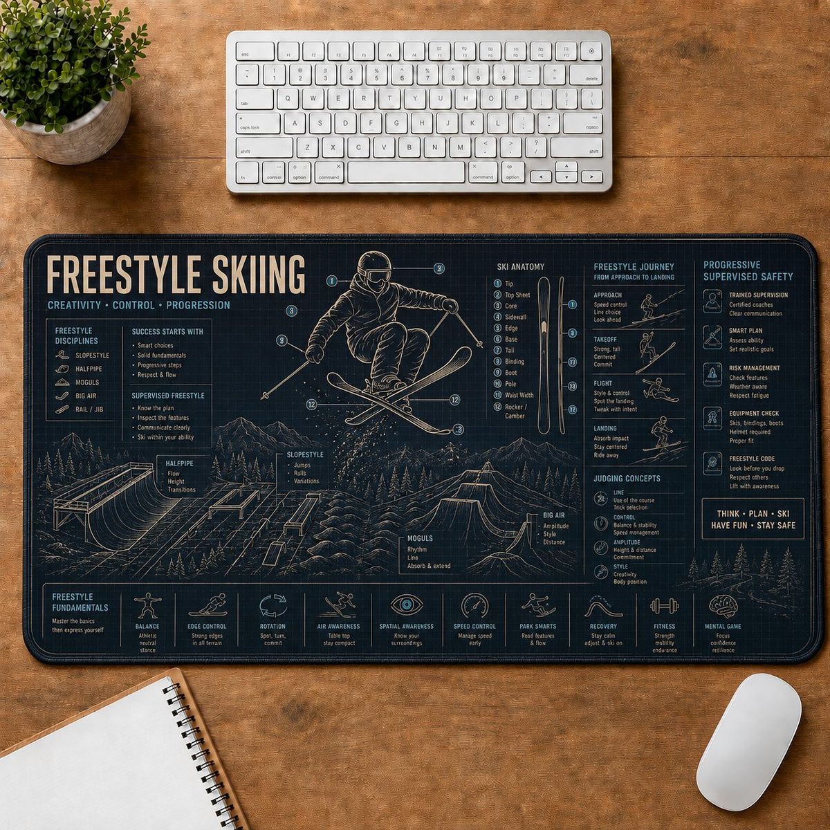 Freestyle Skiing Sports Visual Guide Desk Mat | 5To9Vibe