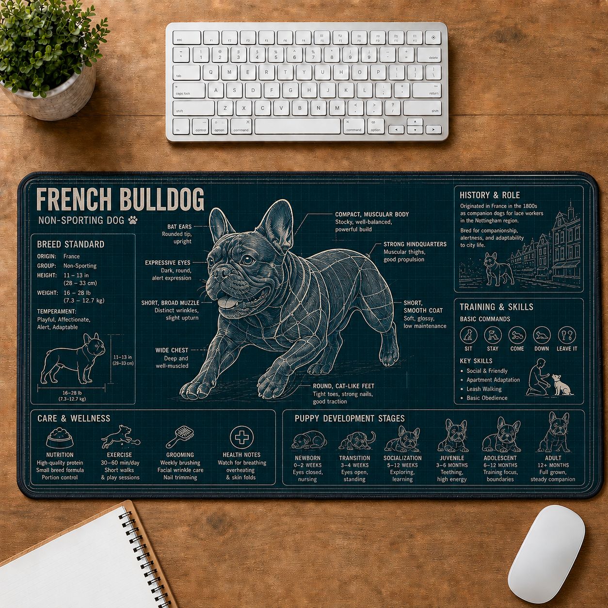 French Bulldog Dog Breed Visual Guide Desk Mat | 5To9Vibe