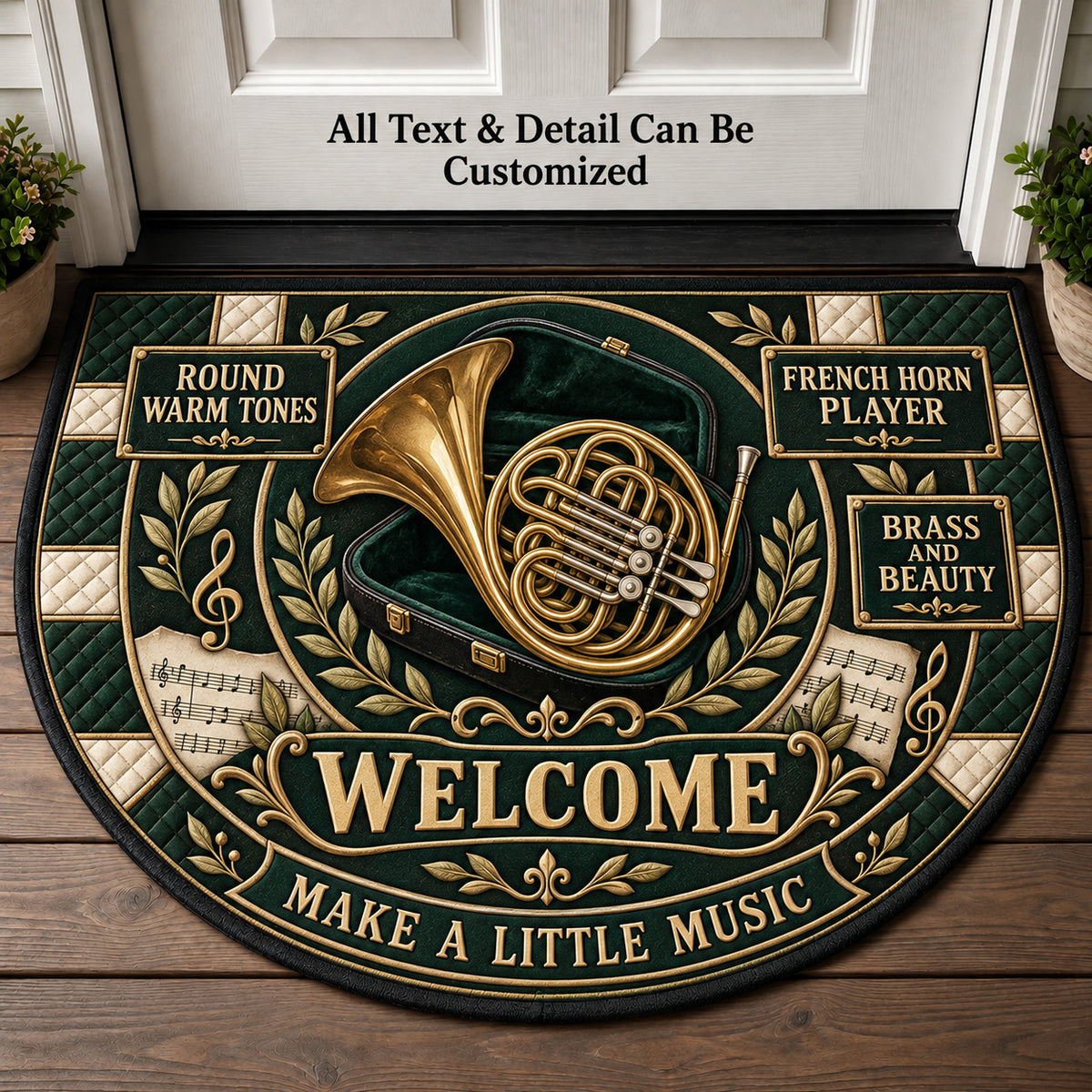 French Horn Player Personalized Half Round Mat | 5To9Vibe