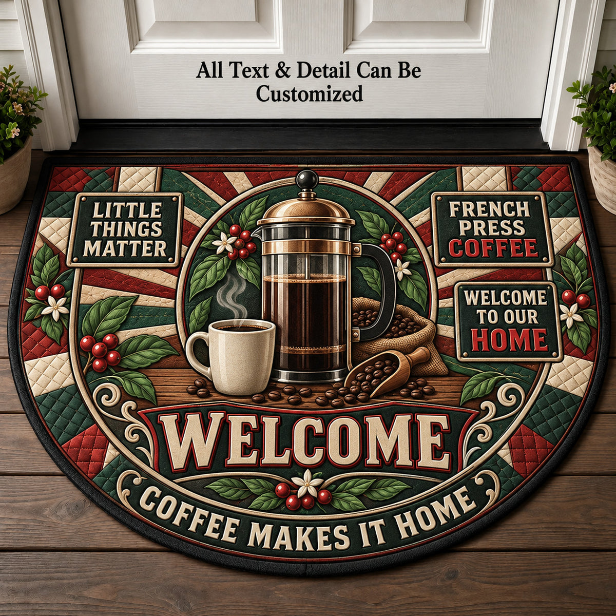 French Press Coffee Personalized Half Round Mat | 5To9Vibe