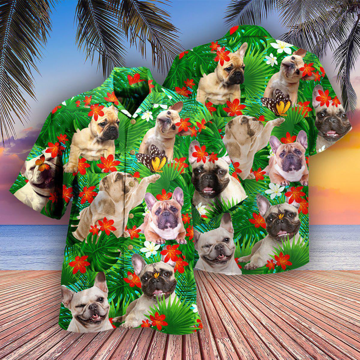 French Bulldog And Blooming Tropical Flowers - Hawaiian Shirt 