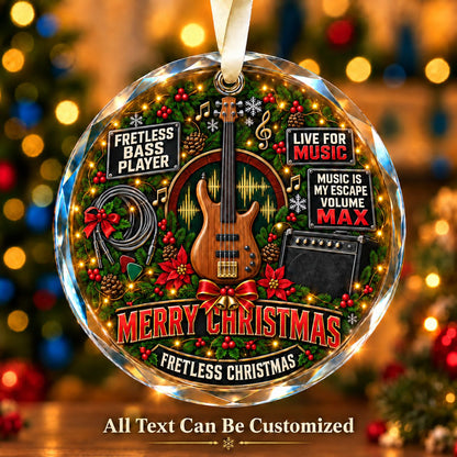 Fretless Bass Player Personalized Glass Ornament | 5To9Vibe