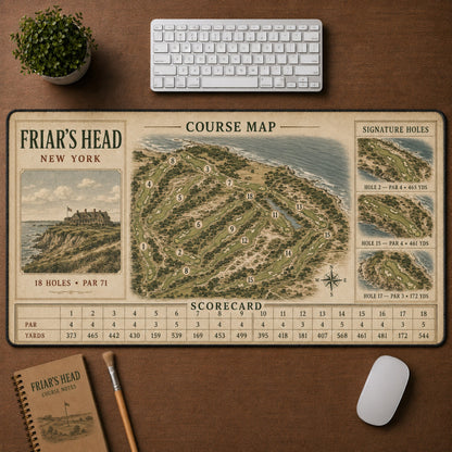 Friar's Head Vintage Golf Course Map & Scorecard Guide Desk Mat | 5To9Vibe