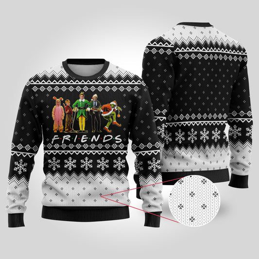 Friends Elf Christmas Movie Characters Ugly Christmas Sweater Navy - Funny Ugly Christmas Sweater