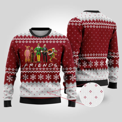 Friends Elf Christmas Movie Characters Ugly Christmas Sweater Cardinal Red - Funny Ugly Christmas Sweater