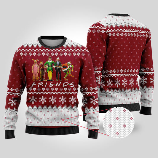 Friends Elf Christmas Movie Characters Ugly Christmas Sweater Cardinal Red - Funny Ugly Christmas Sweater