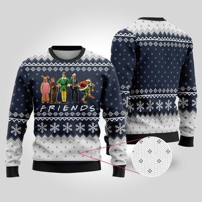 Friends Elf Christmas Movie Characters Ugly Christmas Sweater Navy - Funny Ugly Christmas Sweater