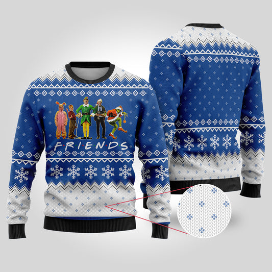 Friends Elf Christmas Movie Characters Ugly Christmas Sweater Royal - Funny Ugly Christmas Sweater