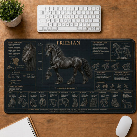 Friesian Horse Horse and Equestrian Visual Guide Desk Mat | 5To9Vibe