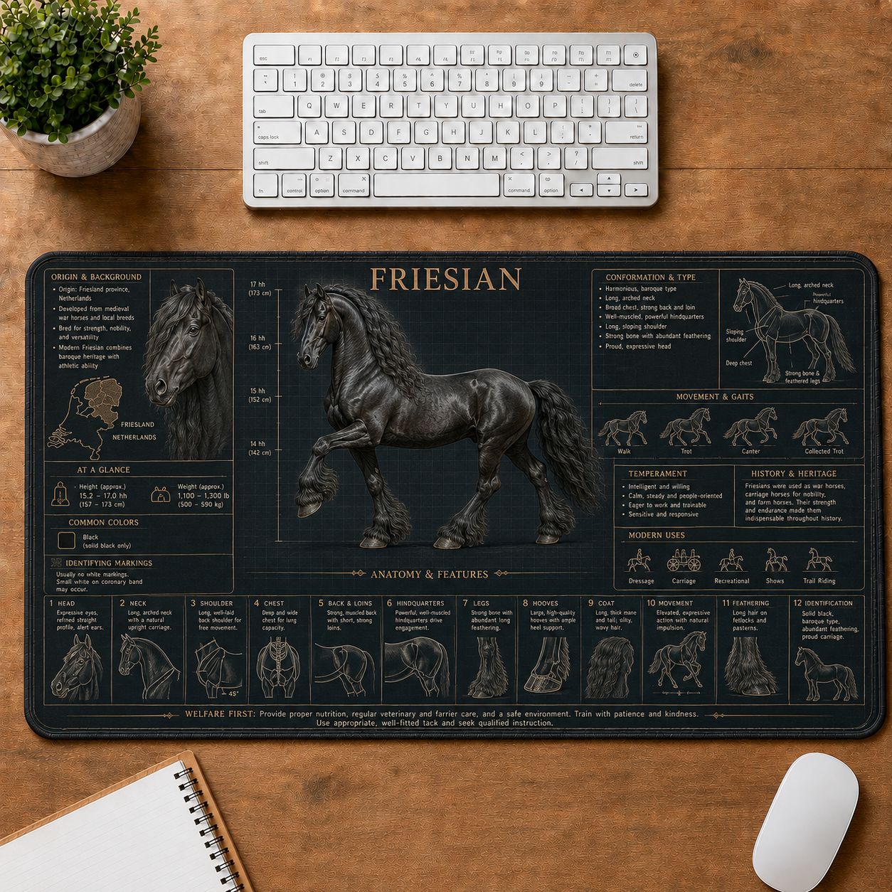 Friesian Horse Horse and Equestrian Visual Guide Desk Mat | 5To9Vibe