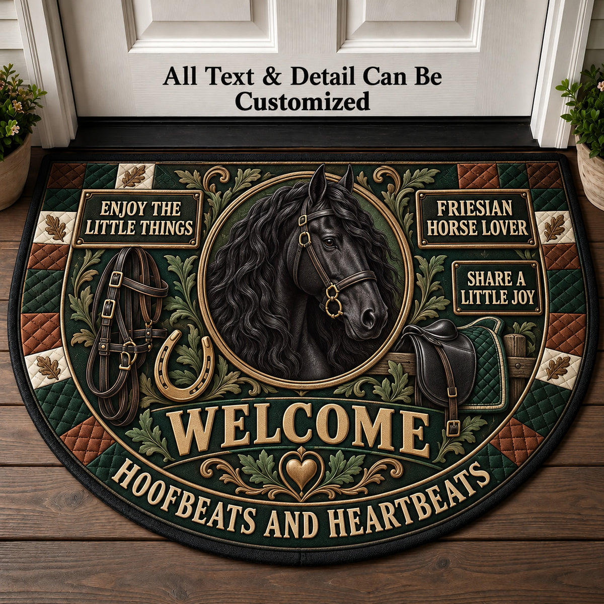 Friesian Horse Lover Personalized Half Round Mat | 5To9Vibe