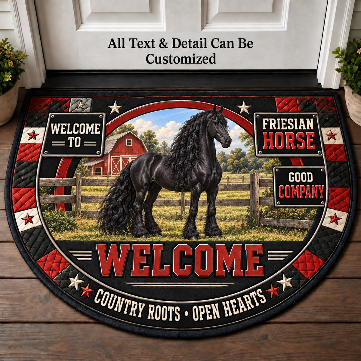 Friesian Horse Personalized Half Round Mat | 5To9Vibe