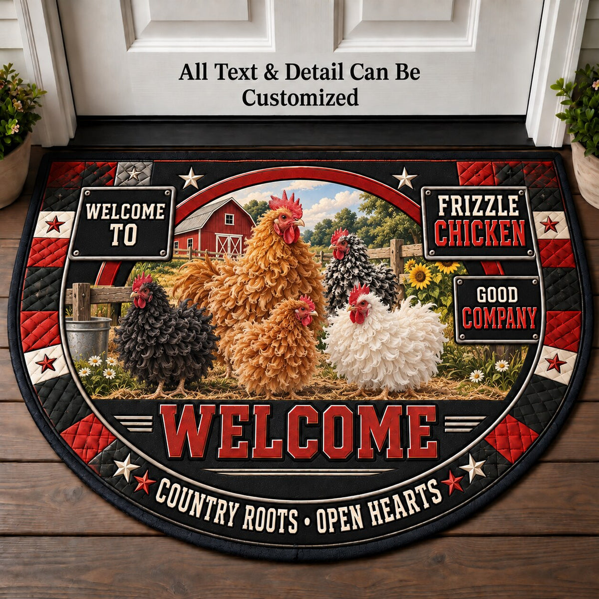 Frizzle Chicken Personalized Half Round Mat | 5To9Vibe