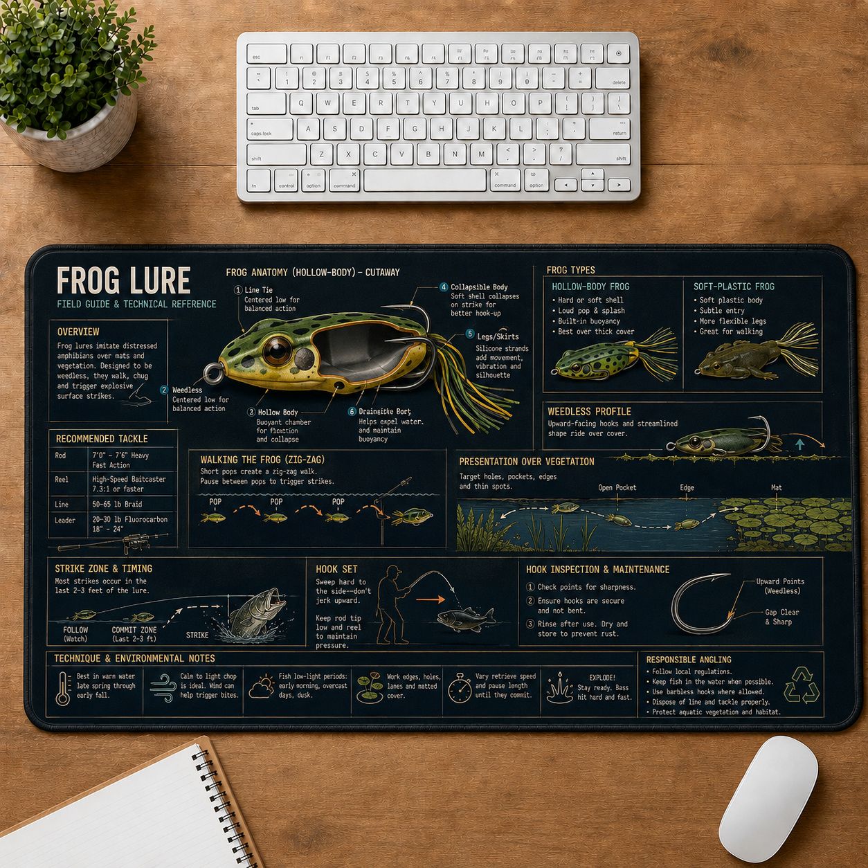 Frog Lure Fishing Field Guide Desk Mat | 5To9Vibe