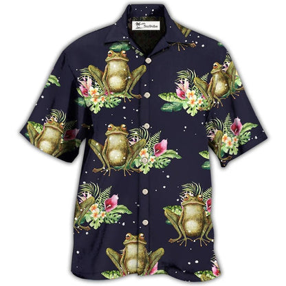 Hawaiian Shirt / Adults / S Frog Tropical Floral With Dark Background - Hawaiian Shirt 