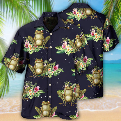 Frog Tropical Floral With Dark Background - Hawaiian Shirt 