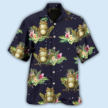Frog Tropical Floral With Dark Background - Hawaiian Shirt 