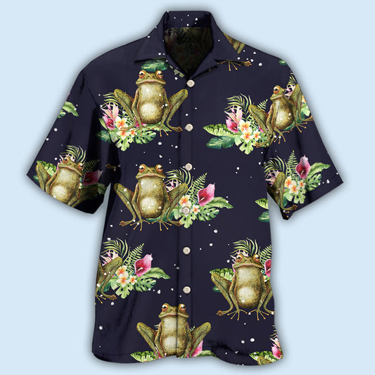 Frog Tropical Floral With Dark Background - Hawaiian Shirt 