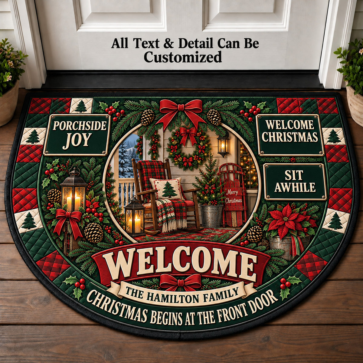Front Porch Christmas Personalized Half Round Mat | 5To9Vibe