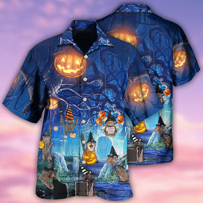 Halloween Night Cat Blue - Hawaiian Shirt 