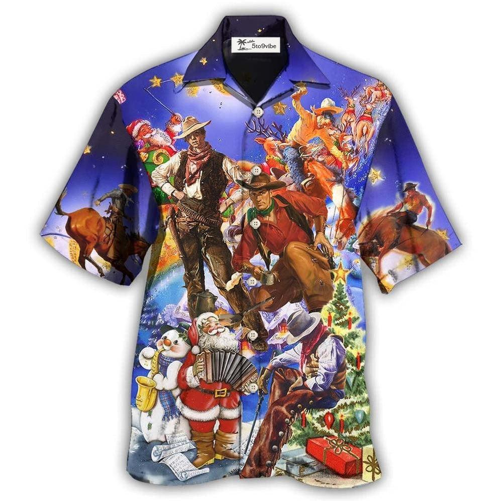 Hawaiian Shirt / Adults / S Cowboy Happy And Merry Christmas - Hawaiian Shirt 