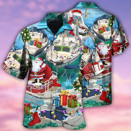Pontoon Santa Claus's Pontoon Is Coming To Town - Hawaiian Shirt 