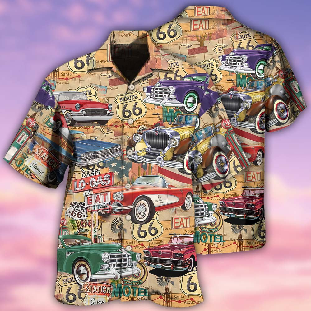 Car The Mother Road Route 66 Road Trip Vintage - Hawaiian Shirt 