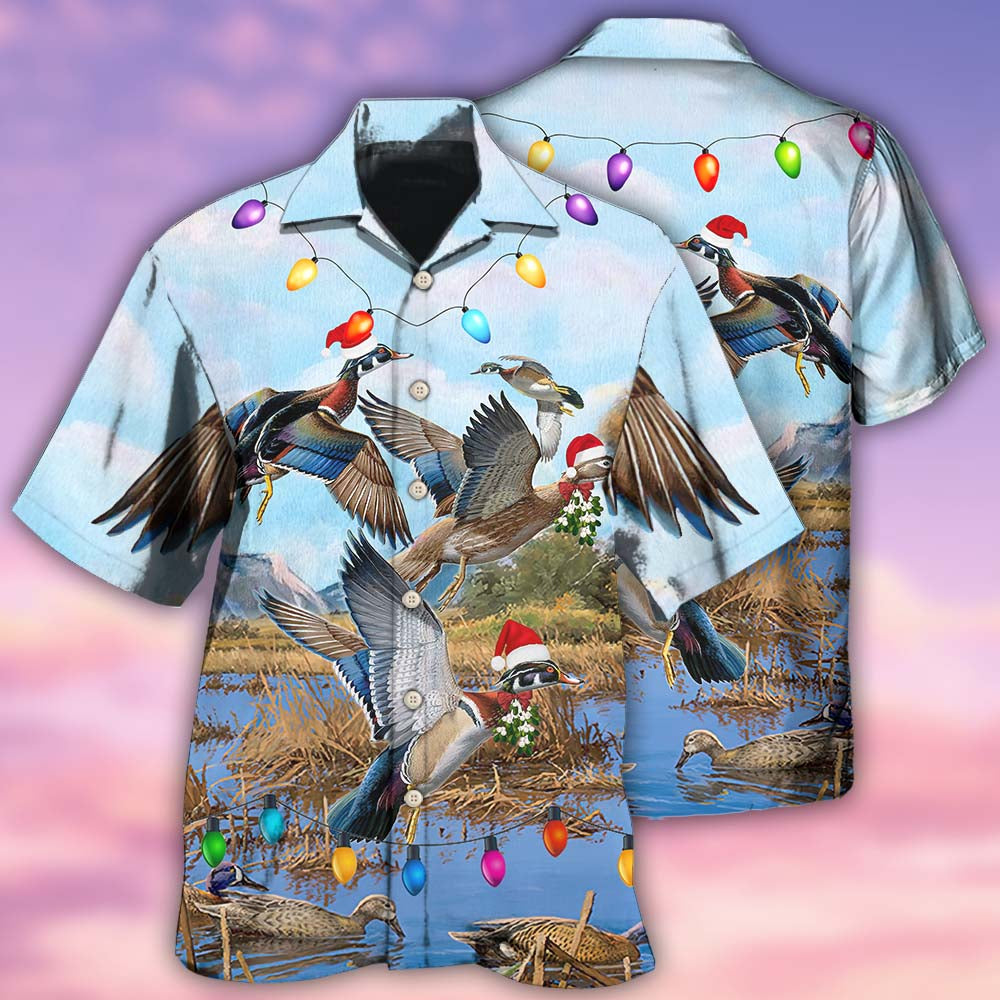 Duck Christmas Light Fly To Sky - Hawaiian Shirt 