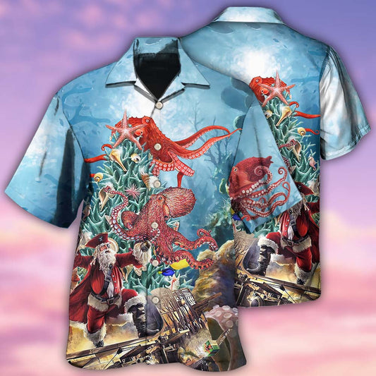 Octopus And Santa Merry Chrismas - Hawaiian Shirt 