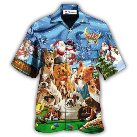 Hawaiian Shirt / Adults / S Billiard Vintage Dogs Playing Pool Merry Christmas - Hawaiian Shirt 