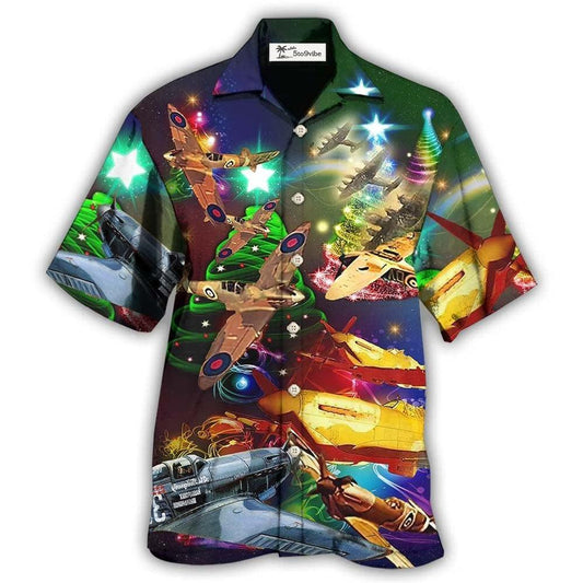 Hawaiian Shirt / Adults / S Combat Aircraft Fly Sky Merry Christmas - Hawaiian Shirt 
