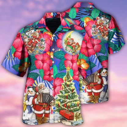 Christmas Flowers Tropical Santa Claus - Hawaiian Shirt 