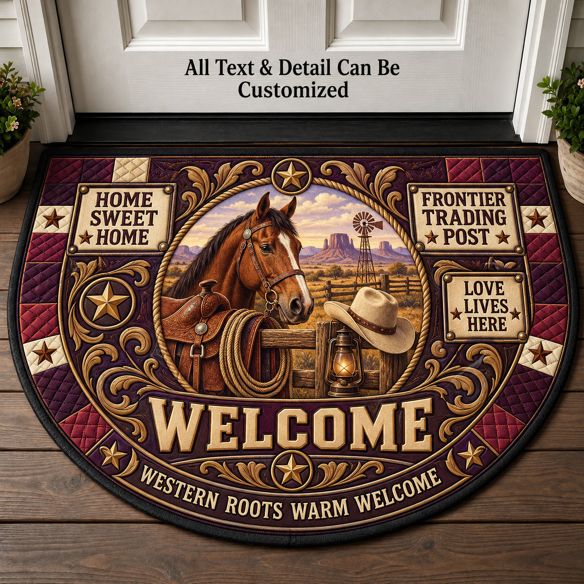 Frontier Trading Post Personalized Half Round Mat | 5To9Vibe