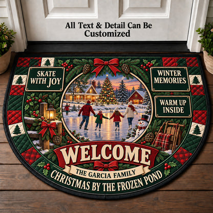 Frozen Pond Christmas Personalized Half Round Mat | 5To9Vibe
