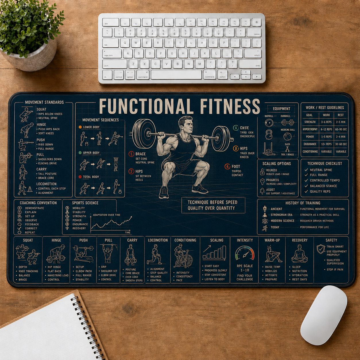 Functional Fitness Sports Visual Guide Desk Mat | 5To9Vibe