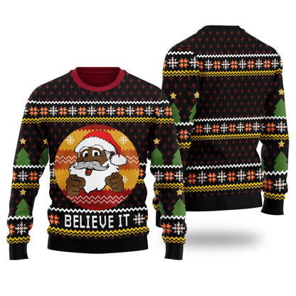 Funny African American Santa Believe It Black Ugly Christmas Sweaters